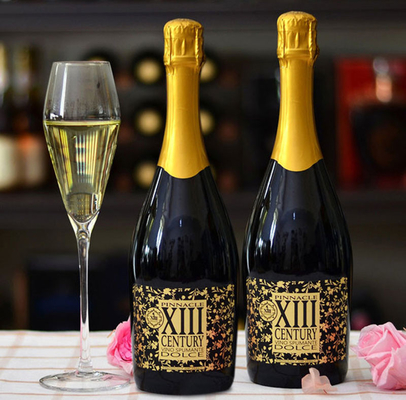 Kişiselleştirilmiş Altın Varak Şampanya Şişesi Etiketi Beyaz Kırmızı Kabartmalı
