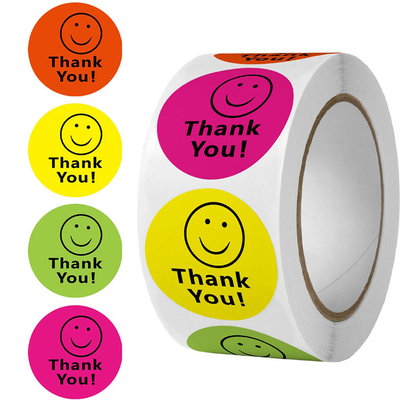 CMYK Renkli Su Geçirmez Yuvarlak Teşekkür Ederim Etiket Etiketleri 1 İnç Gülümseme Yüz